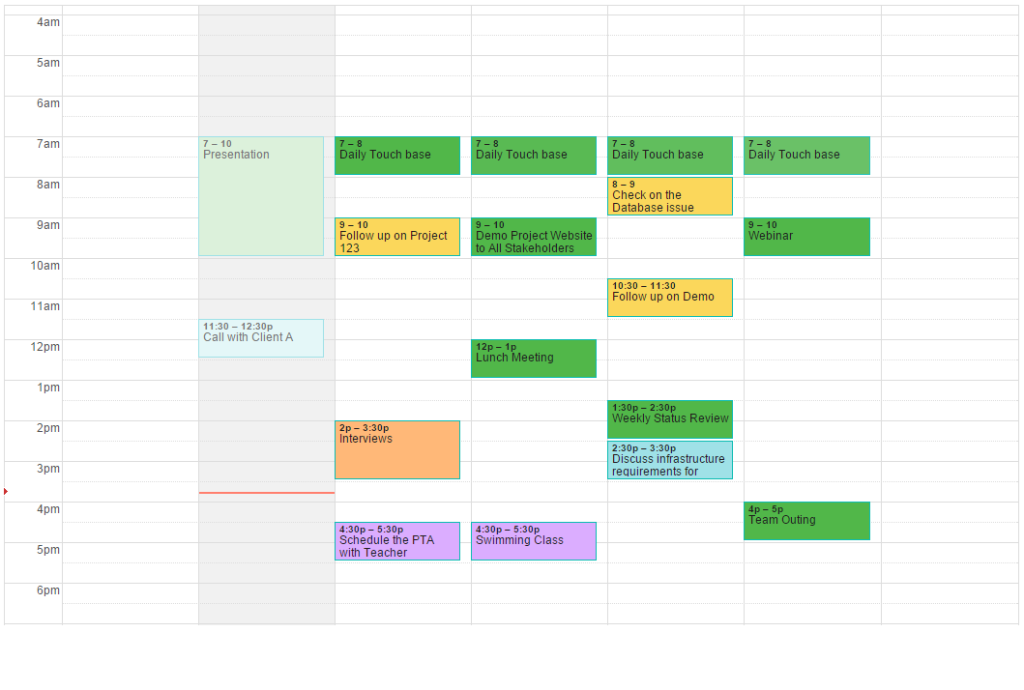 Google calendar samples schedule